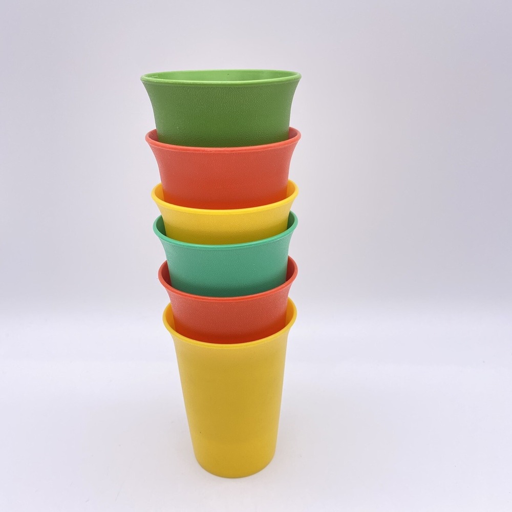 6 Vintage Tupperware Cups Tumblers #109-33,36,38,37. Red Green Yellow No Lids - Picture 3 of 5